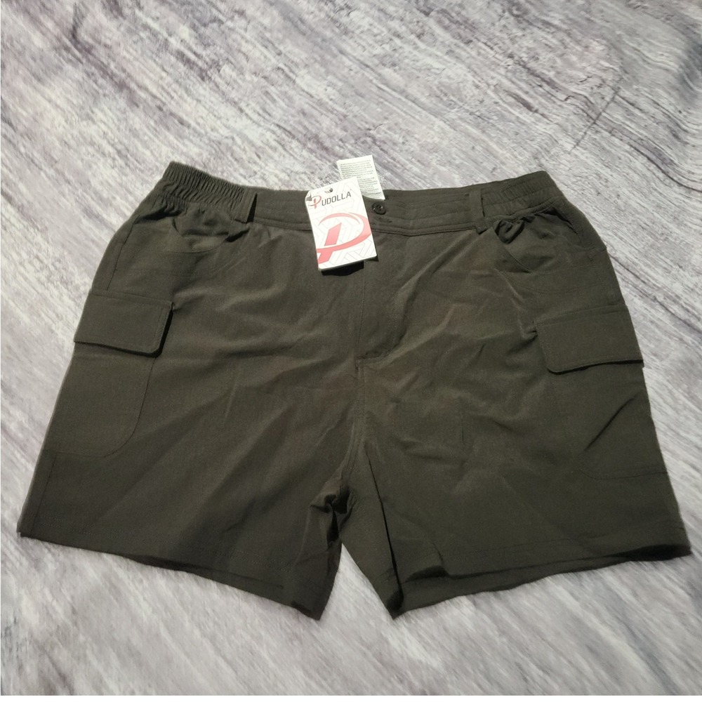 Pudolla XL Cargo Shorts Mens Elastic Waist Hiking Travel‎ Casual Gray